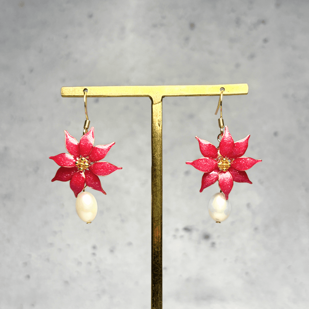 【ポインセチア】イヤリング／一輪／レッド／クリスマス／金属アレルギー対応／ニッケルフリー／冬の新作／受注生産 | 5枚目